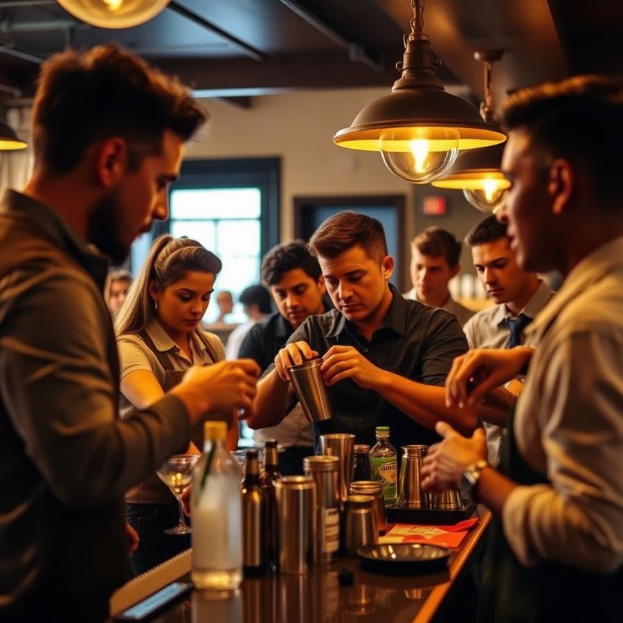 Students practicing shaking technique behind a training bar