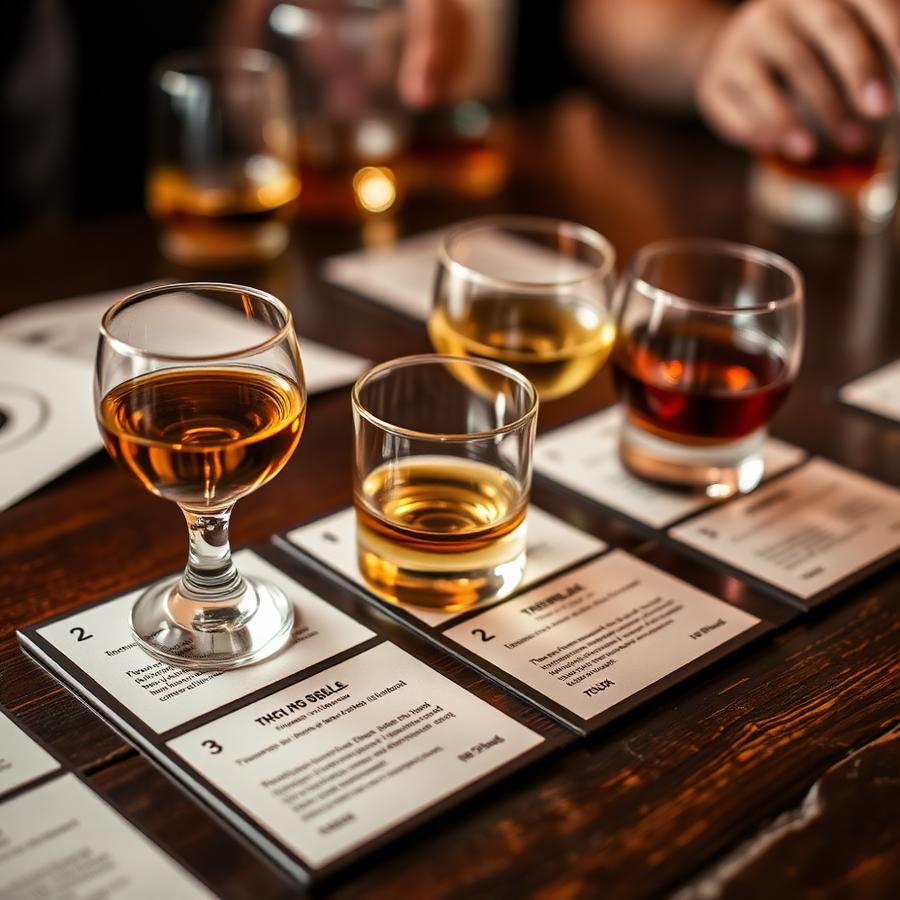 Guided spirits tasting flight with tasting note cards